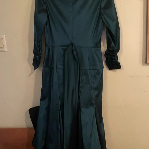Blue Ruched Wrap Gown with Notched Collar - Picture 4 of 6
